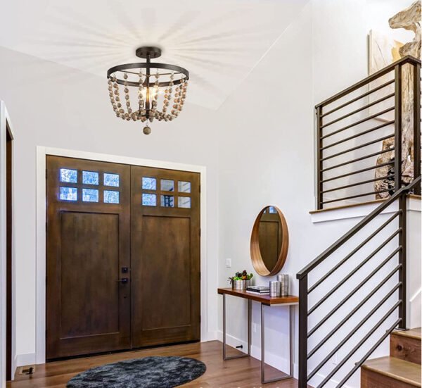 Rustic Polymian Wooden Bead Lamp